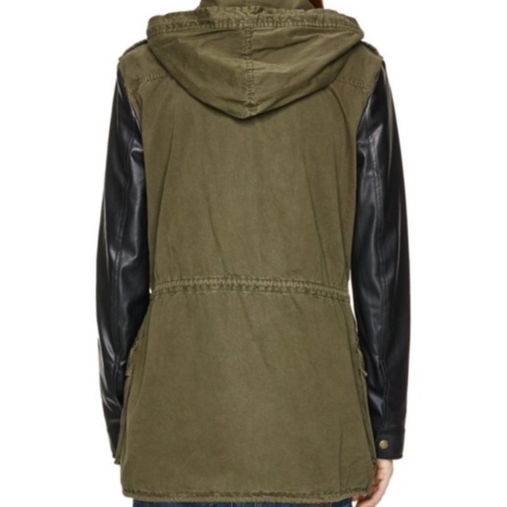 ARITZIA | TALULA TROPER ARMY UTILITY FAUX LEATHER SLEEVE JACKET - Picture 3 of 16